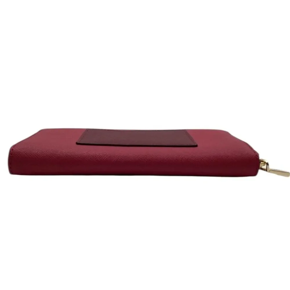 Michael Kors Two Tone Red Leather Jet Set Continental Wallet Gold Accents